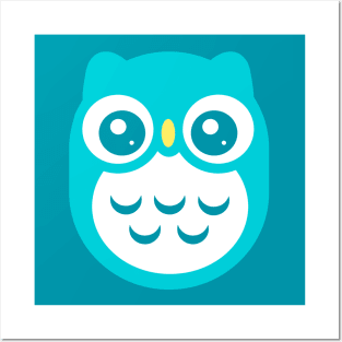 Blue Cute baby Owl Posters and Art